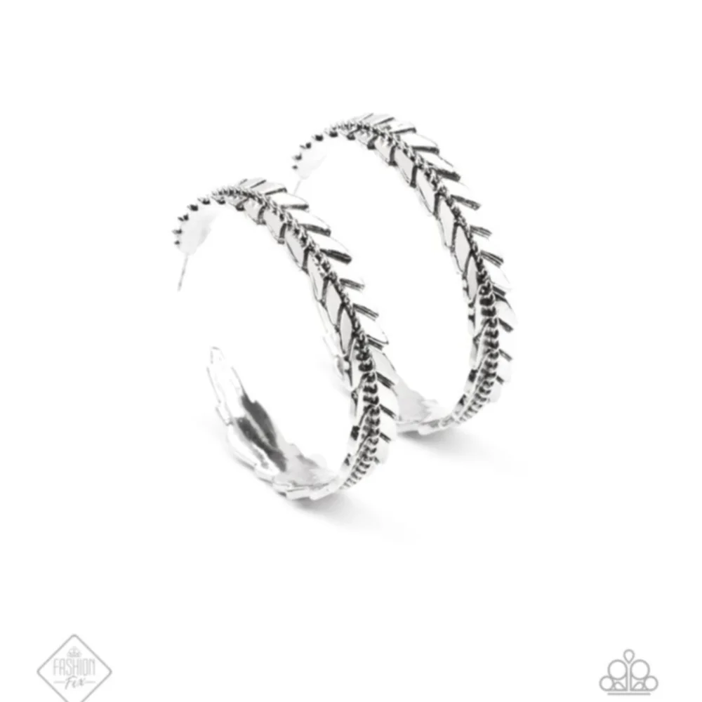 Rustic Silver Feather Hoops - Picture 2 of 2